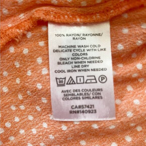 LOFT Tangerine Polka Dot Flutter Sleeve Tie Neck Blouse S - Picture 7 of 10